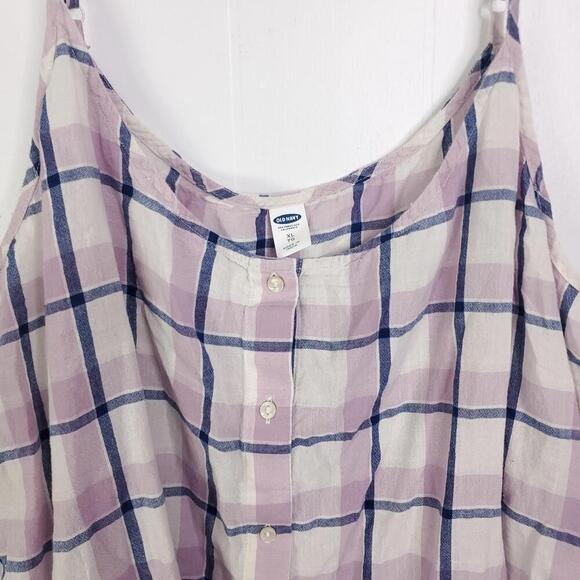 Old Navy Top Womens XL Peplum Button Front Plaid Flowy Summer Casual Purple - Picture 3 of 8